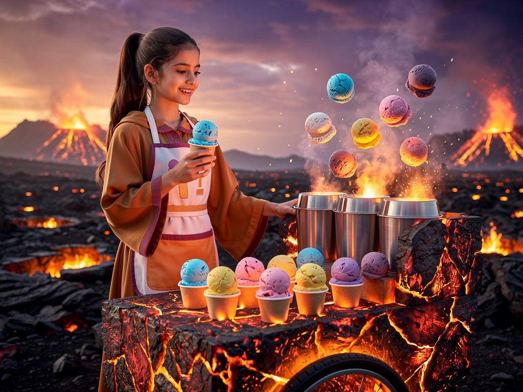 تخيل لو: فتاة تبيع ايسكريم من البراكين