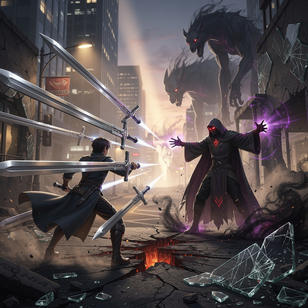 تخيل لو: فيديو قتال بين شخصية قوتها التحكم في سيوف كبيرة ذهنيا و شخصية تستدعي وحوش ظلية