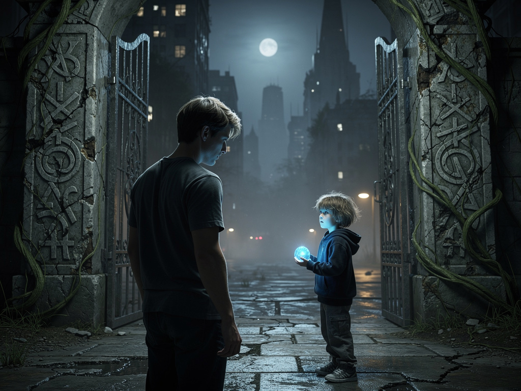 تخيل لو: في ليلة مظلمة، وجد آدم نفسه أمام بوابة غامضة تقوده إلى مدينة لا تظهر إلا لمن فقد شيئًا عزيزًا… هناك، التقى بطفل يحمل