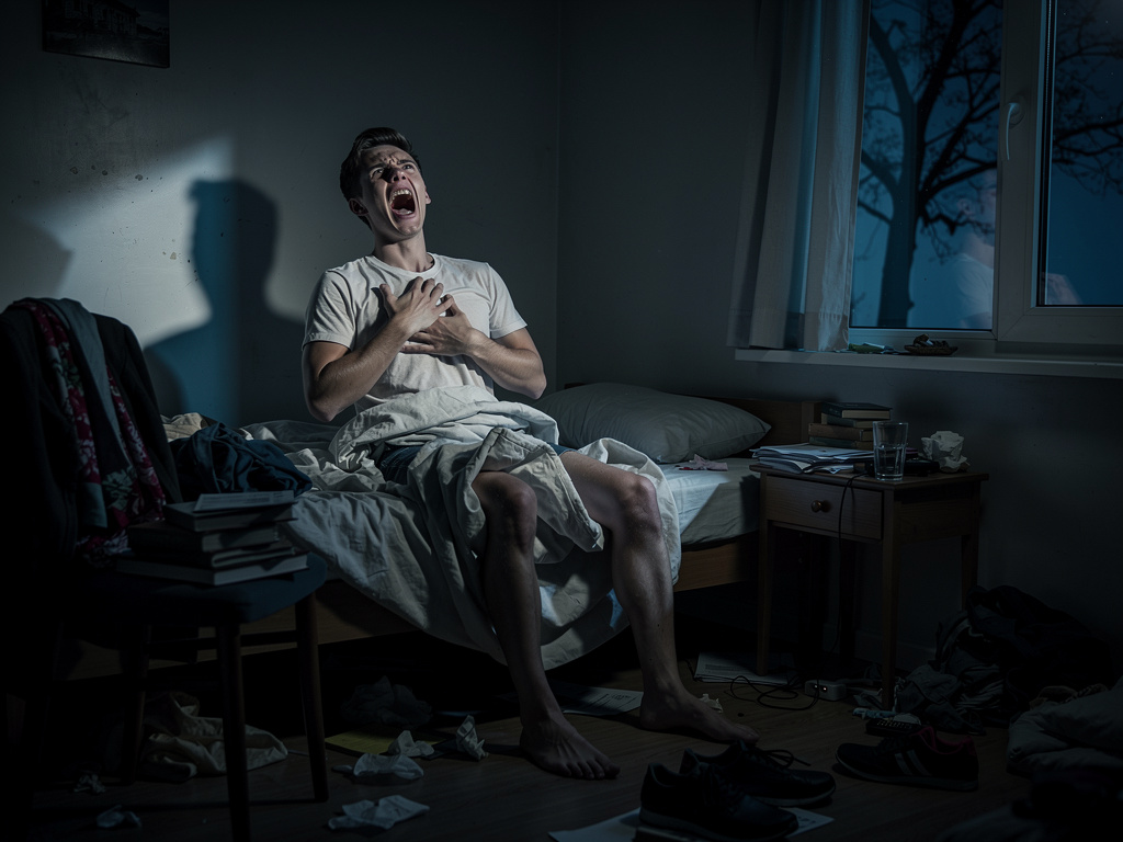 تخيل لو: كانت الساعة تشير إلى منتصف الليل. الهدوء يعم المكان، أصوات بوم مشؤوم، تقطع السكون. يحاول النهوض، لكنه يفشل ككل مرة،