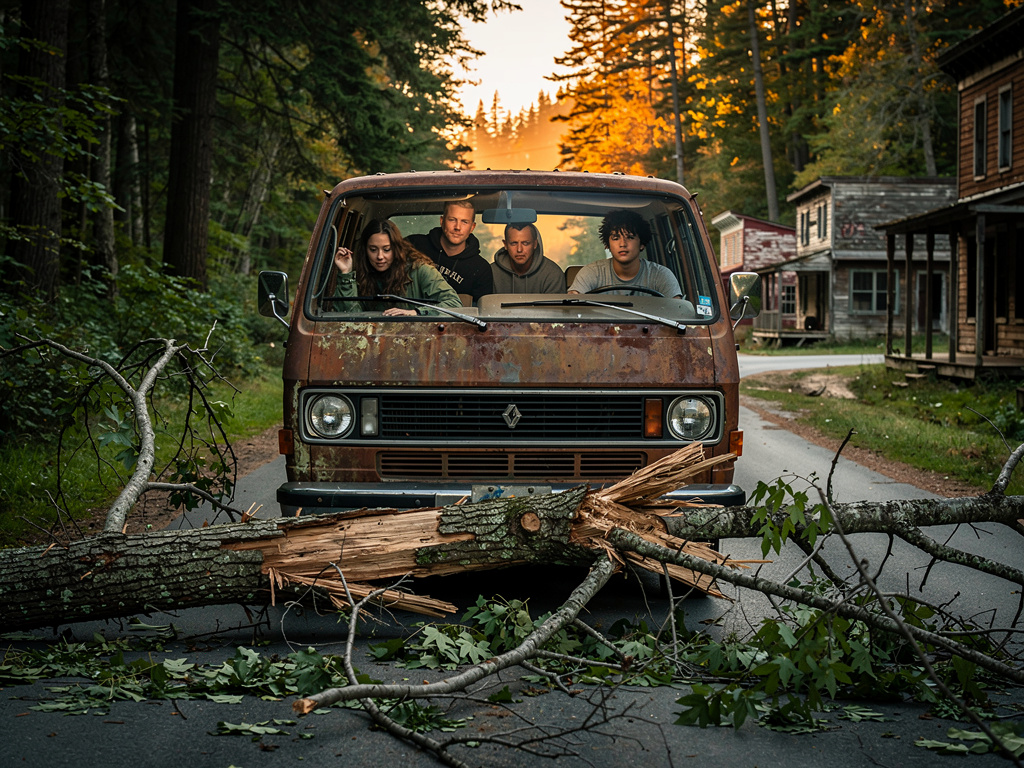 Imagina si: Estás en un viaje a un campamento con tus amigos y en medio del atardecer, mientras conducían por la carretera, s