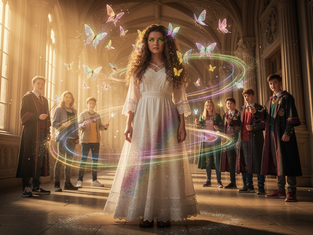 Kız kelebekleri kontrol etme konusunda başarılı oluyor ama onlar da onu büyülemeye çalışıyor