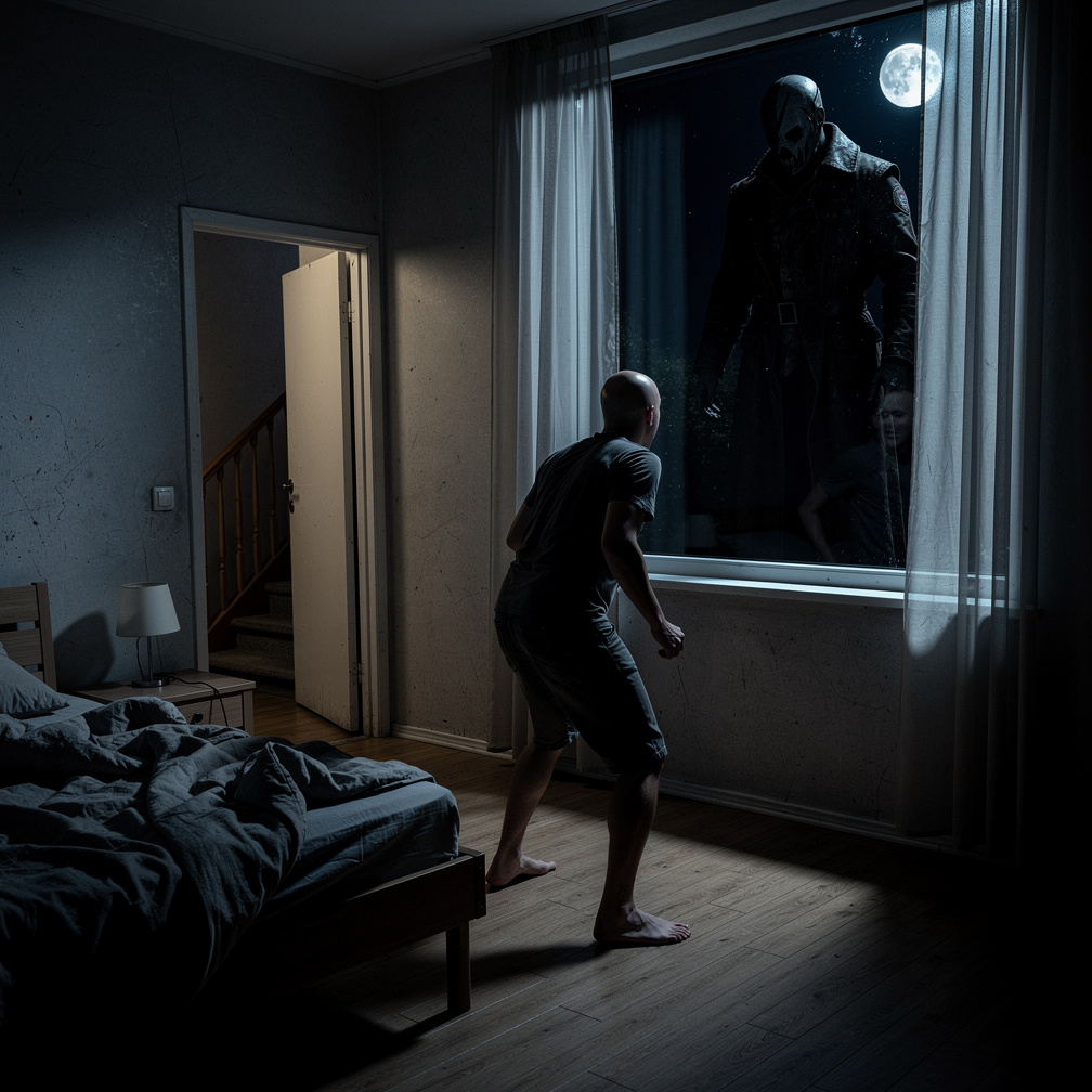 Hayal et: Gece uyandığında evin fazla sessiz, kalkıp pencereye yöneliyorsun. İri yapılı birinin direkt sana baktığını fark ed