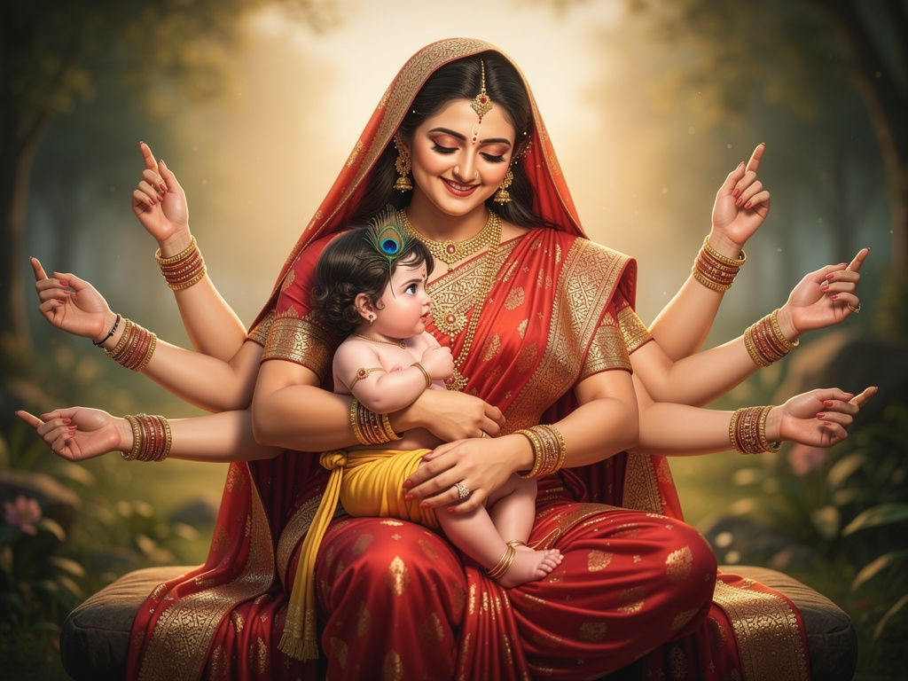 Imagine if: Goddess Durga lay down baby Krishna on lap and start breastfeeding.