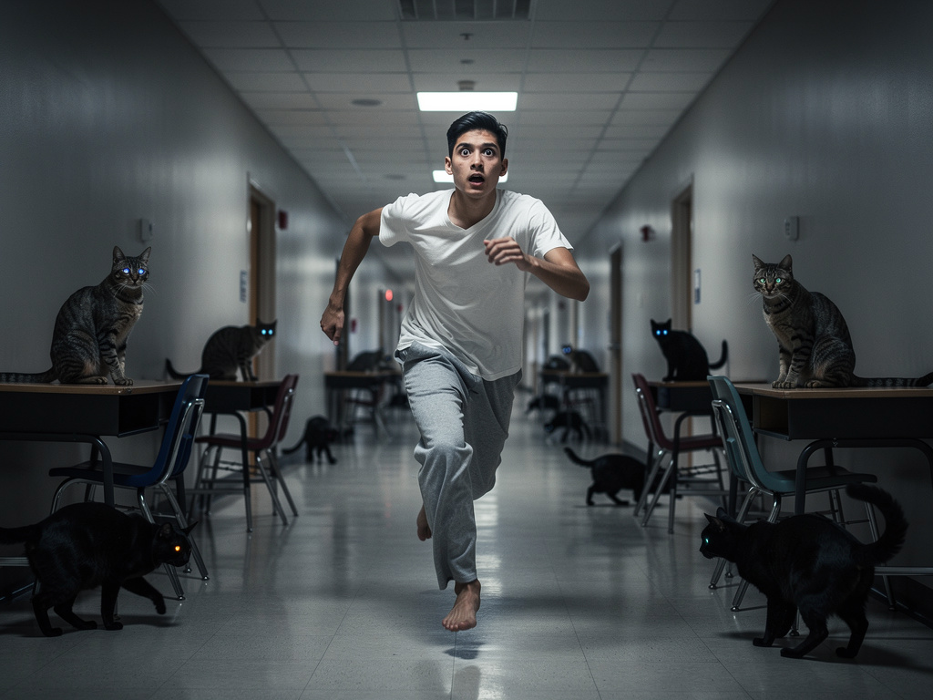 Las cosas están empeorando, ¿qué está pasando? Los gatos aterradores están por todas partes, corre. Es lo que se me ocurre, c