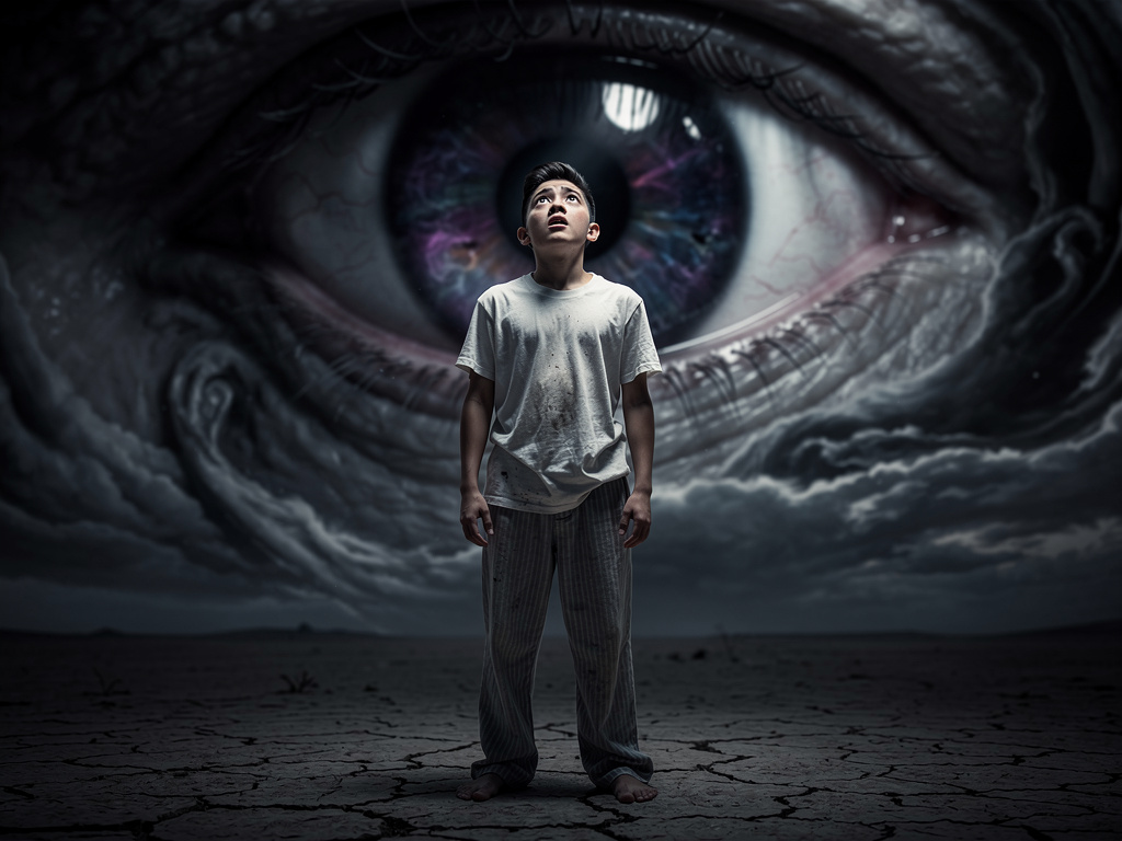 Este mundo va de mal en peor después de escapar de la situación peligrosa veo algo un ojo en el cielo es enorme que tan grand