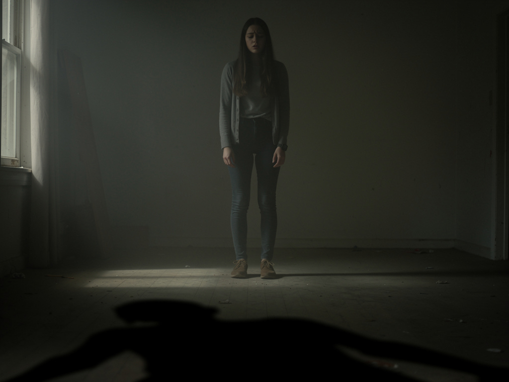 De repente, una silueta de una persona desconocida aparece en el suelo.