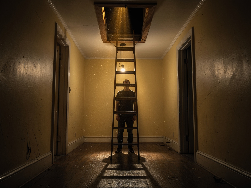تخيل لو: كنت أسمع خطوات في العلية في الليل، ولكن كل مرة تذهب لتحقيق ذلك، لا يوجد أحد هناك — إلا الليلة، وجدت سلمًا يؤدي إلى ا