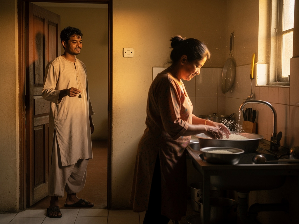 تخيل لو: *1. قبل ما الشمس تصحى*  
الفجر لسه مأذون. *جدو سالم* رجع من المسجد، فتح الباب بمفتاحه بالراحة علشان *تيتا كاميليا* م