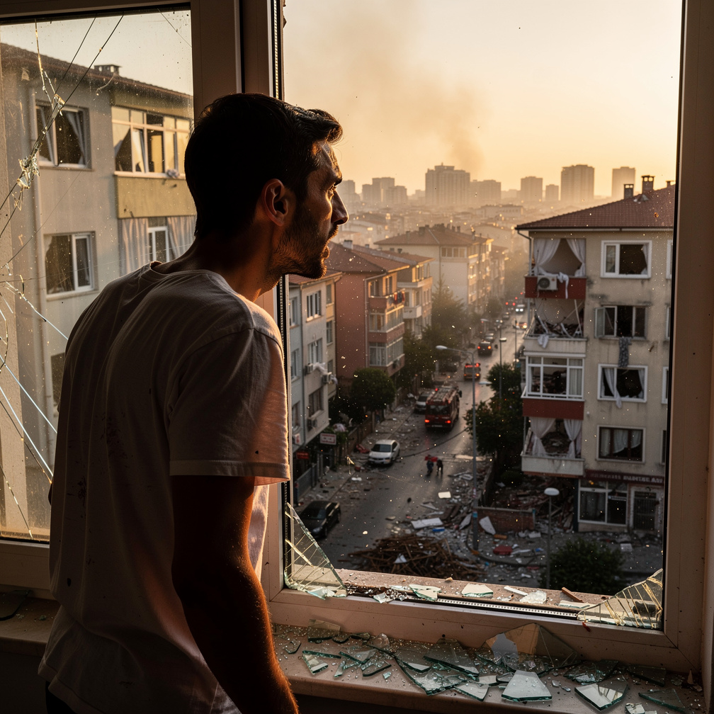 Tam bu sırada uzaklardan çok güçlü bir patlama sesi geliyor, sonra arkasından tüm evlerin camları kırılıyor, bu bir şok dalga
