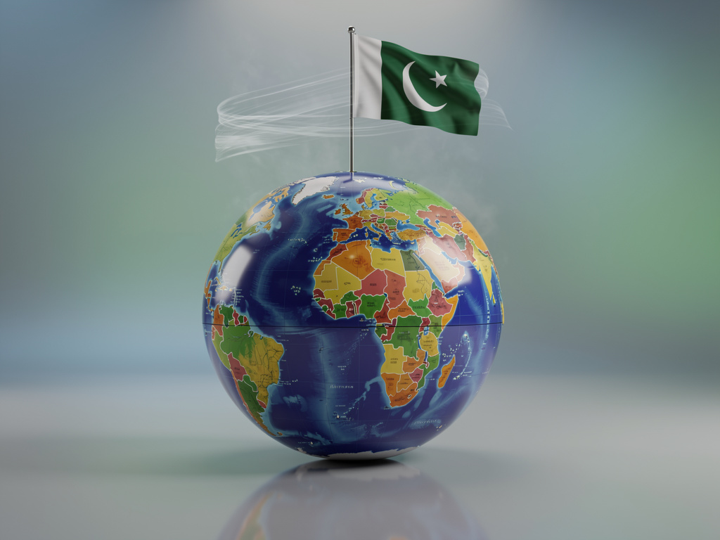 Imagine if: A Pakistani flag standing on 3D world globe and air effect on it continuously.