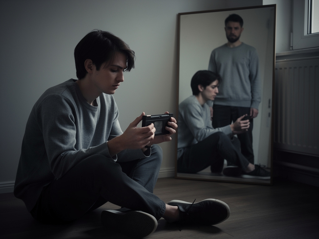 اقترب وجهه أكثر، وكأن المسافة بيننا تُمحى.
خفضتُ الصوت، لكنني سمعت همسًا خافتًا يتسلّل من الجهاز:
“أخيرًا… تذكّرت.”
أغلقتُ ال