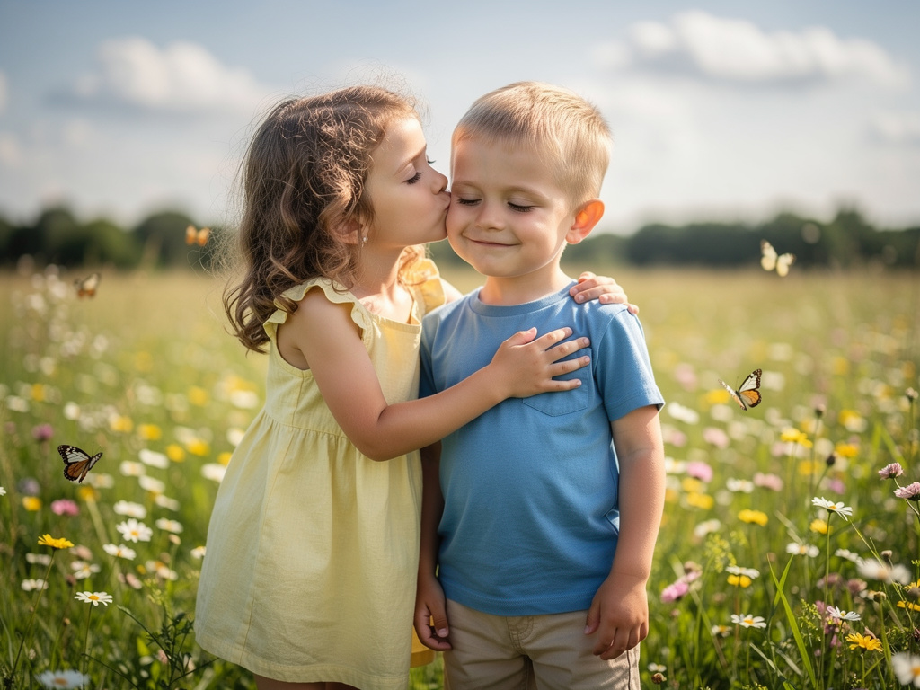 تخيل لو: تخيل طفلة تقبل طفلا على خدها