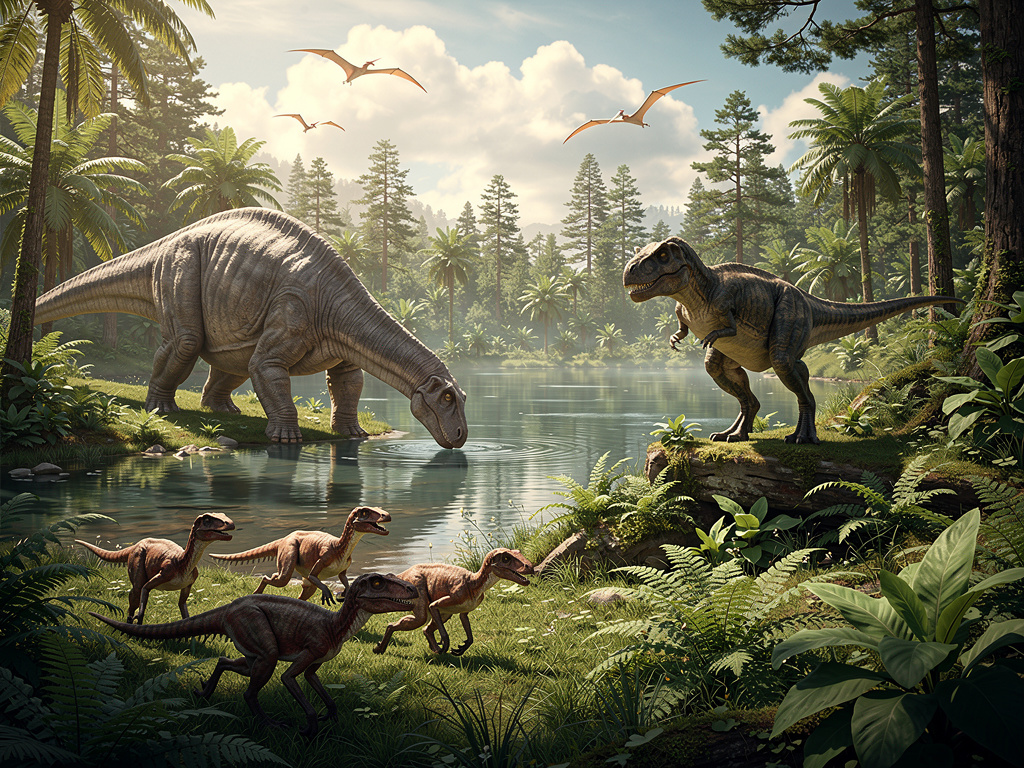 تخيل لو: يوم كامل فى حياة الديناصورات قبل 66 مليون سنة ثم الشخص يذهب بركبته الفضية و يستكشف المكان.