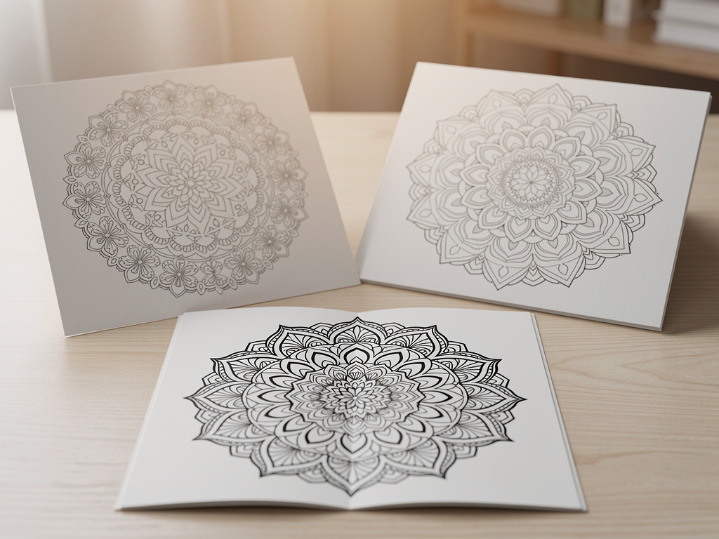 Imagine if: The Concept: For people who have tension and anxiety. Pre-designed pages: A black and white mandala pattern, high