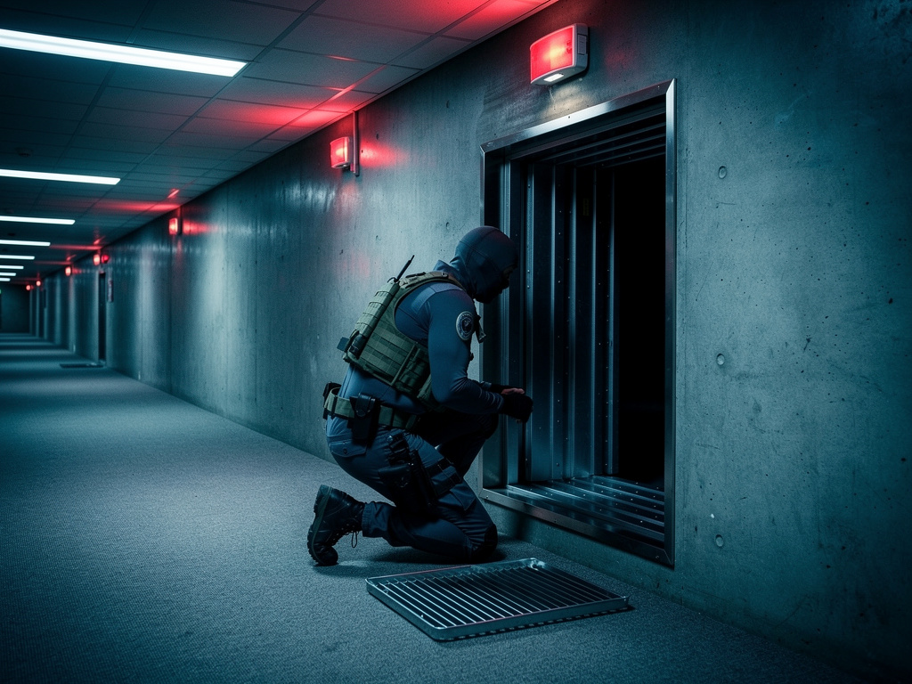 تخيل لو: تم إرسالي للتسلل إلى منشأة مصنفة للغاية، لكن هويتي السرية قد تم كشفها الآن وأنا يجب أن أهرب عبر مجاري الهواء.