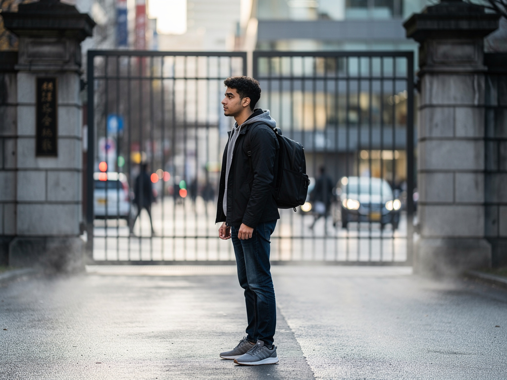 تخيل لو: 🎬 الظل الهادئ – الحلقة 1: “الدخول”
المشهد 1: البوابة
في صباحٍ بارد، كانت شوارع طوكيو مزدحمة كعادتها، لكن أمام بوابة 