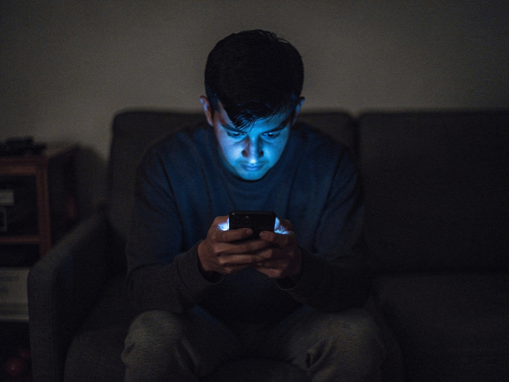 Imagine if: In the midnight sitting alone using mobile.