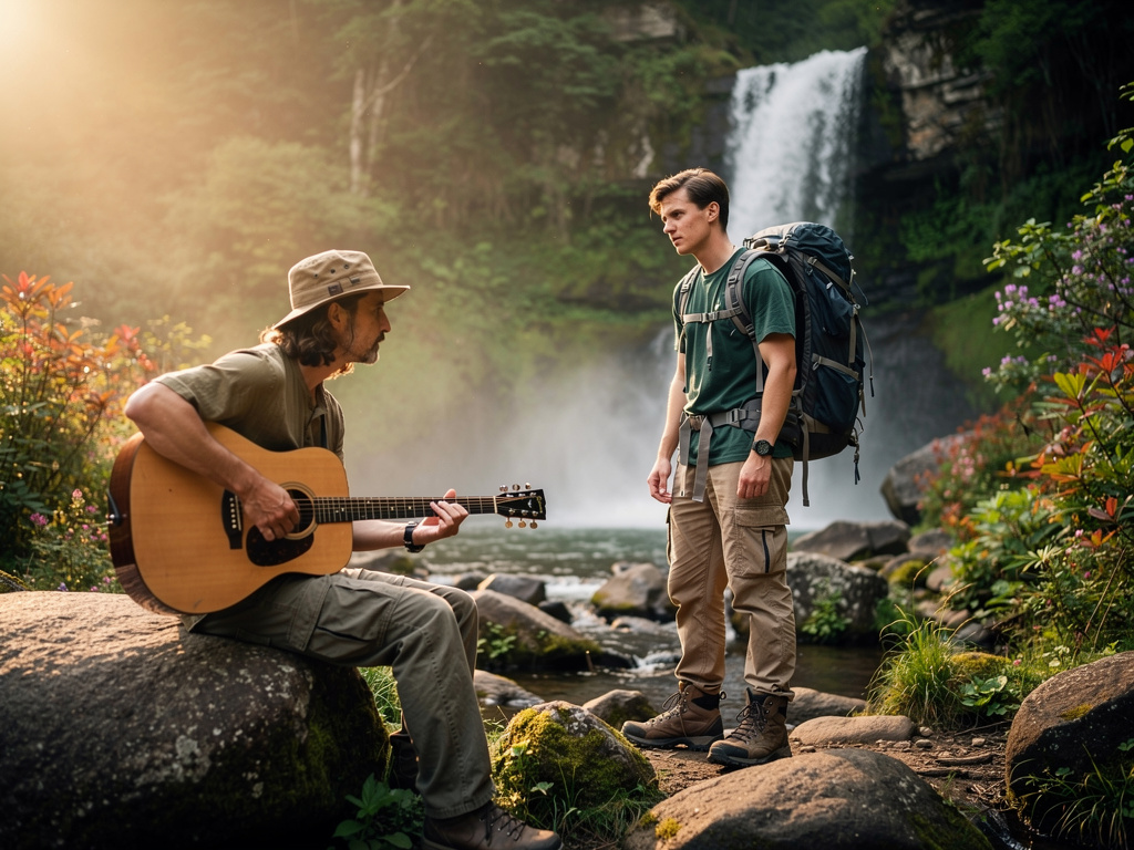 Imagine si: Lors d'une randonnée en solo, vous tombez sur un étranger assis près d'une cascade, jouant une mélodie à la guita