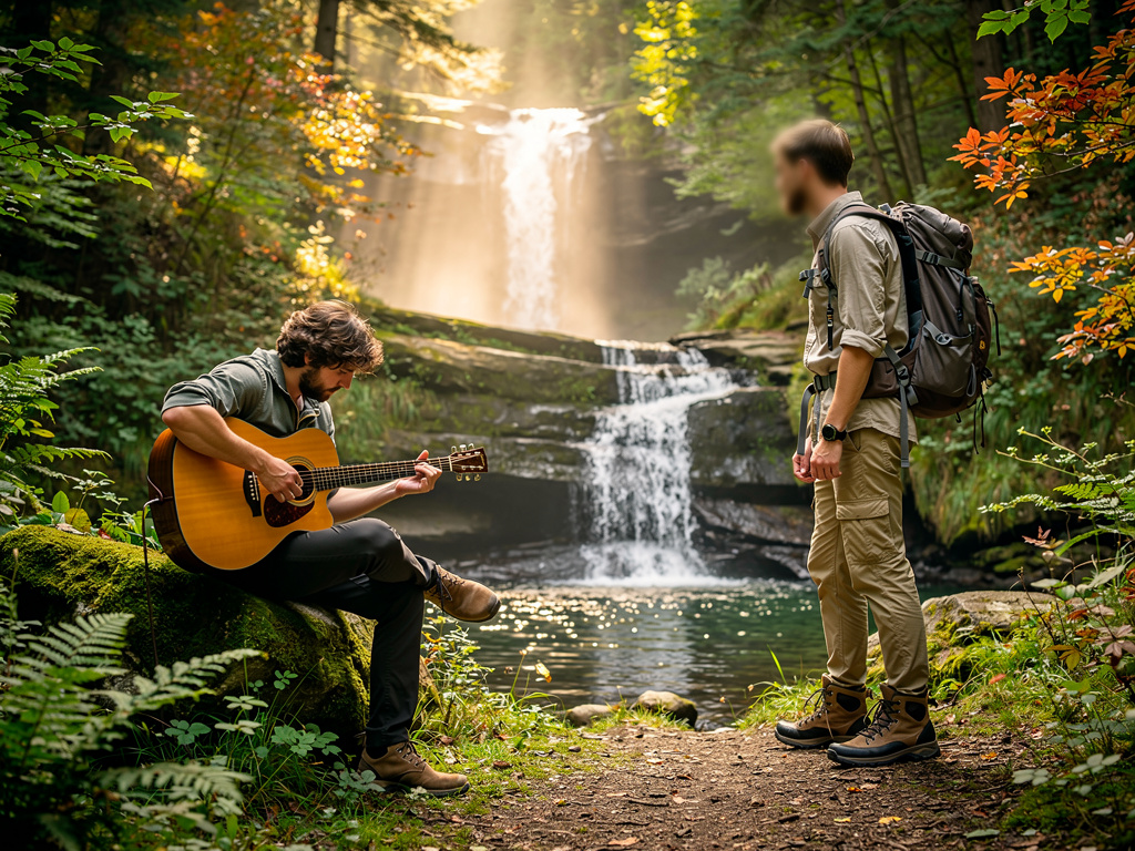 Imagine si: Lors d'une randonnée en solo, vous tombez sur un étranger assis près d'une cascade, jouant une mélodie à la guita