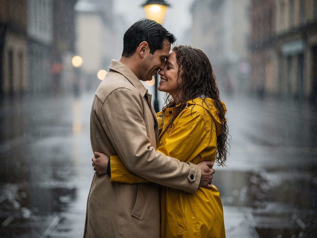 تخيل لو: اصنع رجلًا وامرأة يحضنان بعضهما تحت المطر واقعي.