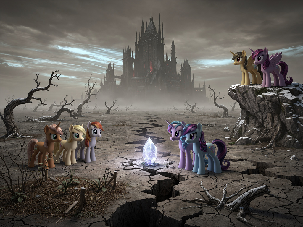 Imagina si: Antes de la fundación de Equestria, la tierra era infértil y gobernada por el malvado Grogar, quien fue derrotado