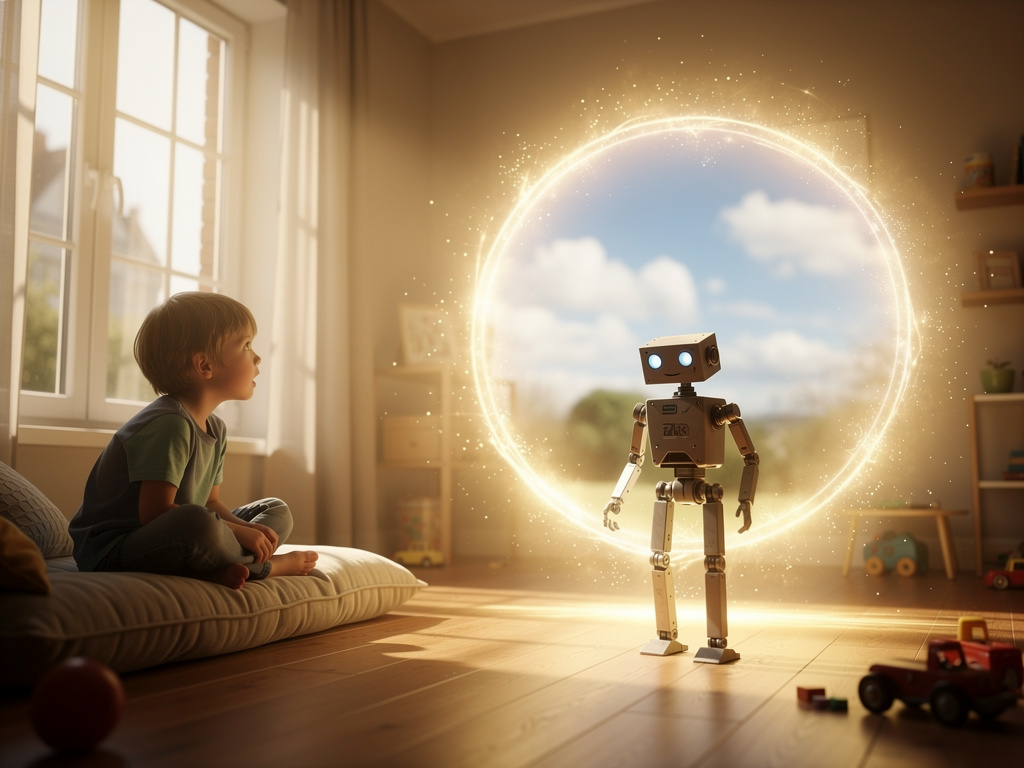 تخيل لو: في صباح هادئ، كان الطفل "سليم" يجلس قرب نافذته يتأمل ضوء الشمس، وفجأة ظهر وميض قوي في وسط الغرفة، وتحول إلى بوابة ضو