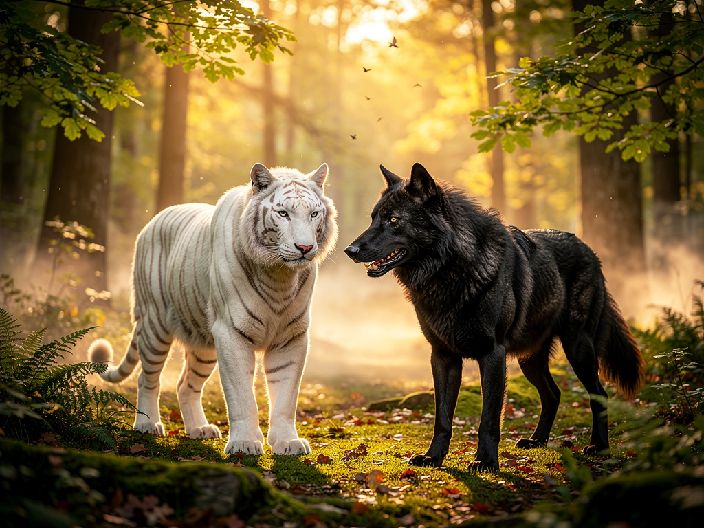 Imagine if: Imagine he's white tiger or known as the snow tiger and you can be the black direwolf alpha (you can be the tiger