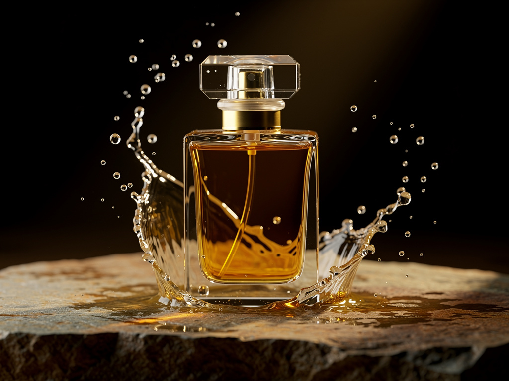 Imagine if: Luxury perfume commercial, ultra cinematic, a premium glass perfume bottle with golden amber liquid, crystal cap,