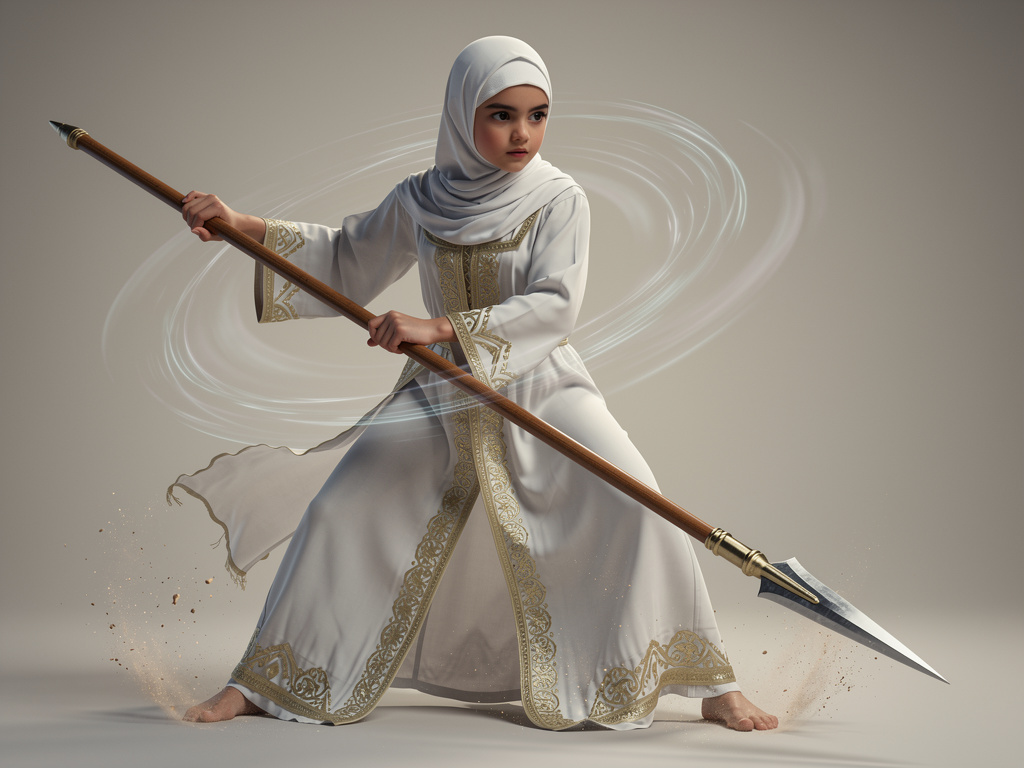 الآن الفتاة واقفة في وضعية القتال وكأنها تنتظر شيء قادم إليها وعلى وجهها ملامح جادة