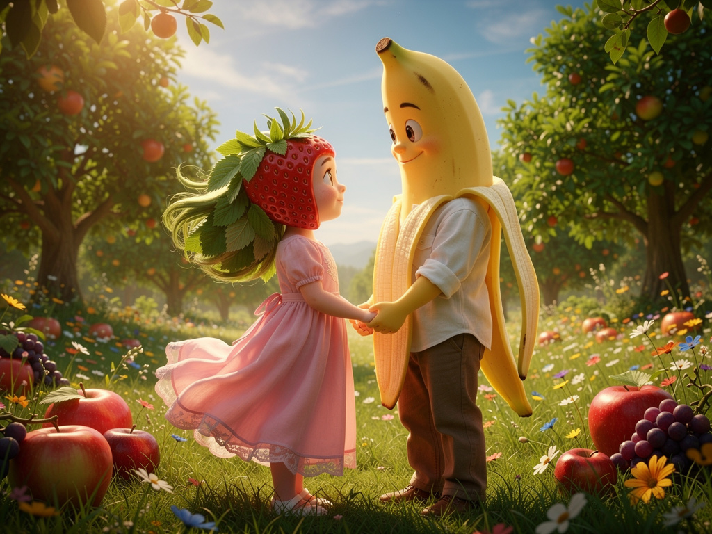 Imagine if: In a world of fruits strawberry a strawberry girl and banana a banana boy falls in love but each other's parents