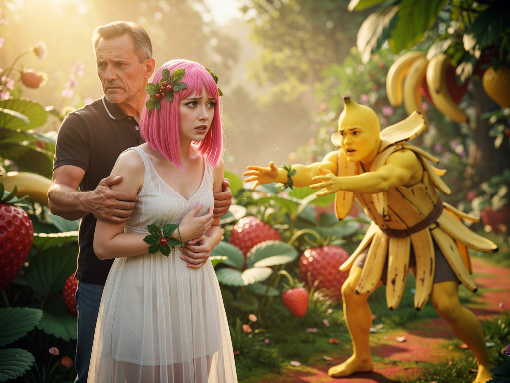 But strawberry's father finds out and they drag her from there and restricts her from meeting banana boy