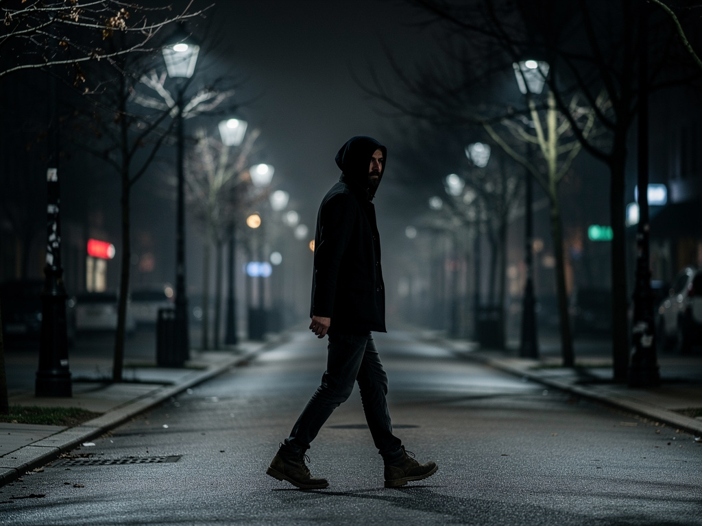 Hayal et: Gece… Sokak lambaları titrek. Rüzgar sesi…
Aykan tek başına yürür. Yüzü karanlıkta yarı görünür.
Aykan (iç ses):
“B