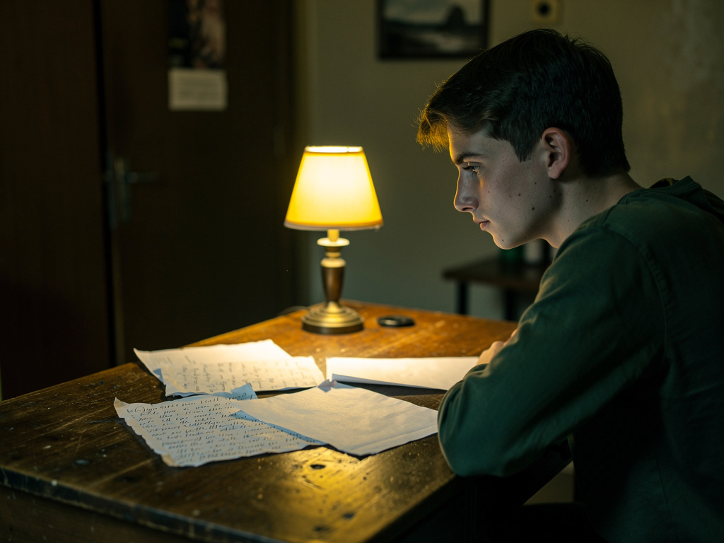 تخيل لو: المشهد الأول:
في غرفة هادئة يغمرها ضوء خافت، يجلس الفتى عمره ٢٦ عام أمام مكتبه الخشبي القديم. مصباح صغير ينبعث منه ن