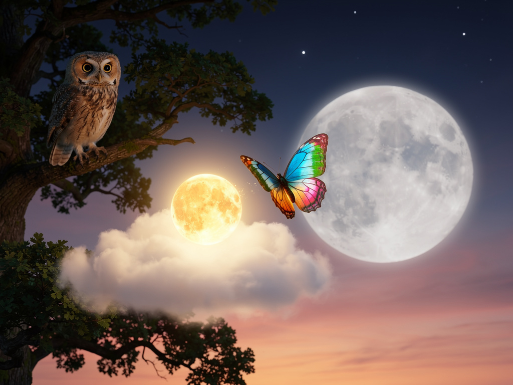 فجأة، طارت فراشة ملونة تدعى "رفيف" بالقرب من الغيمة. كانت رفيف أول المستيقظين، واندهش لامع من ألوان أجنحتها الزاهية التي تلمع