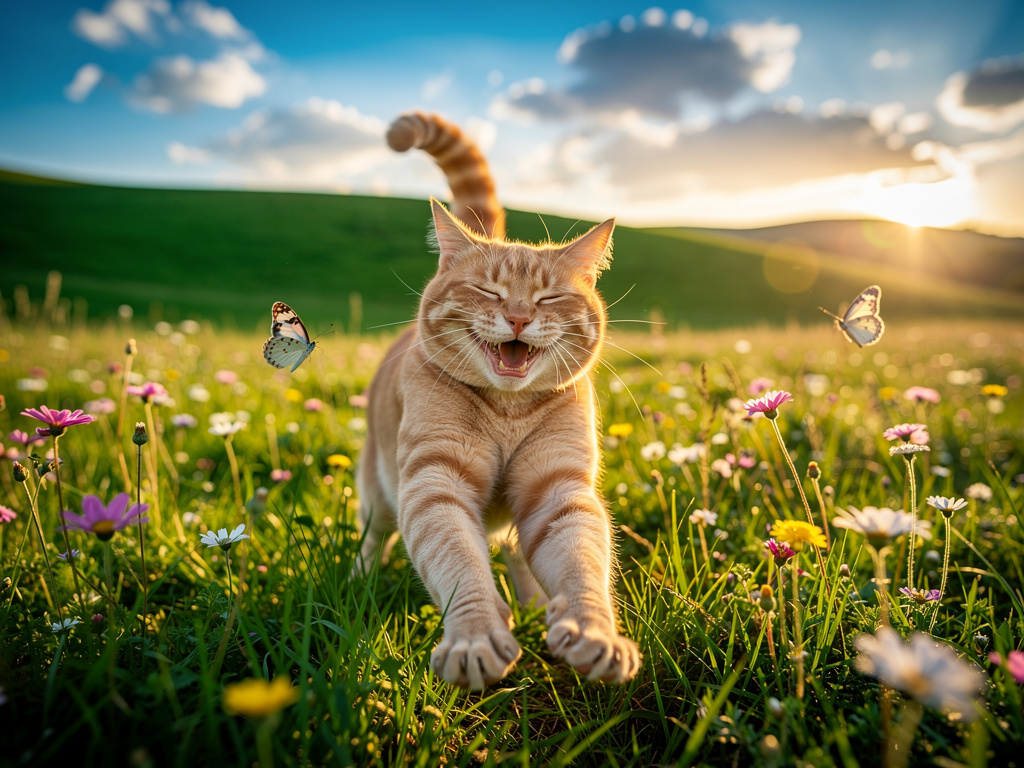 تخيل لو: في مرج بعيد تسكنه الكائنات الرقيقة، استيقظت القطة "لولو" بابتسامة كبيرة. كانت الشمس الدافئة تطل من خلف التلال، لتلقي