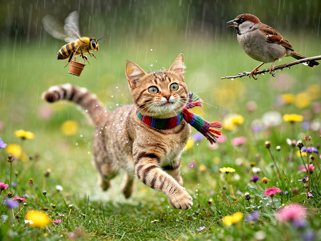 فجأة، ظهرت في السماء غيمة صغيرة خجولة تدعى "غيمة". بدأت غيمة تنثر قطرات خفيفة من المطر المنعش لتسقي المرج. ركضت لولو تحت المط