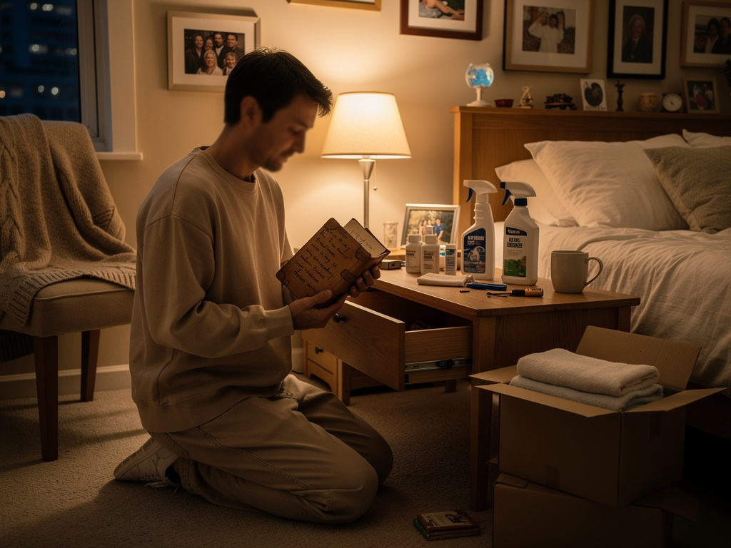 تخيل لو: كنت أتنظف شقة صديقك الحمیم الذي توفي مؤخرًا، عندما وجدت کتابًا صغيرًا مغلفًا بالجلد مخفيًا في طاولة سریره، مليئًا با