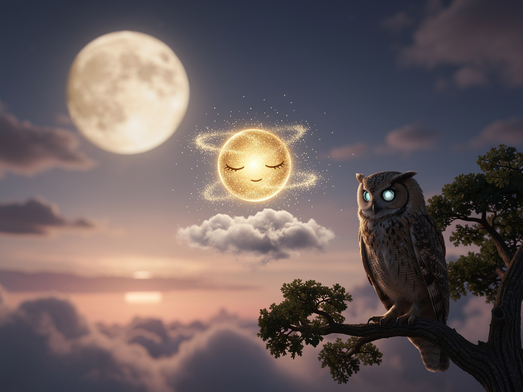 بدأت السماء تتغير ببطء، وتحول لونها من الأزرق الداكن إلى البرتقالي والوردي الجميل. شعر لامع بالنعاس يداعب جفونه، لكنه قفز فوق