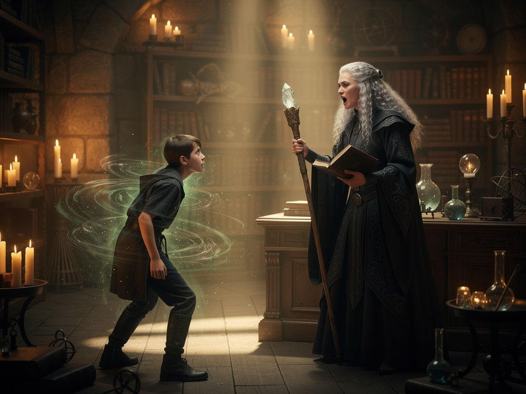 Представь, если: Ты ученик мощной колдуньи, но проблема в том, что она забыла, кто ты и зачем ты здесь, и теперь она пытается