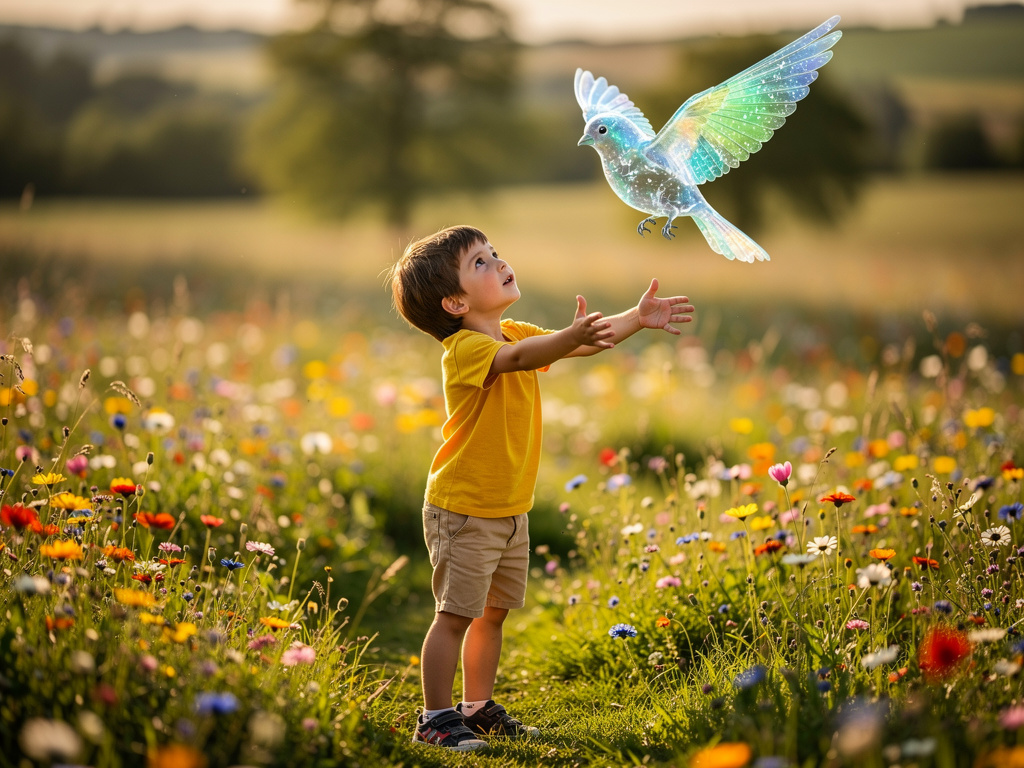 HE WILL TRY TO CATCH THE WATER COLORED BEAUTIFUL BIRD.