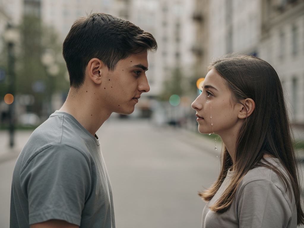 وفي يومٍ من الأيام، رأى فتاةً تسير في الشارع وهي تبكي،
فتوقّف عندها… وكانت تلك اللحظة بداية قصتهما.
تلاقت أعينهم،
فوقع في حبه