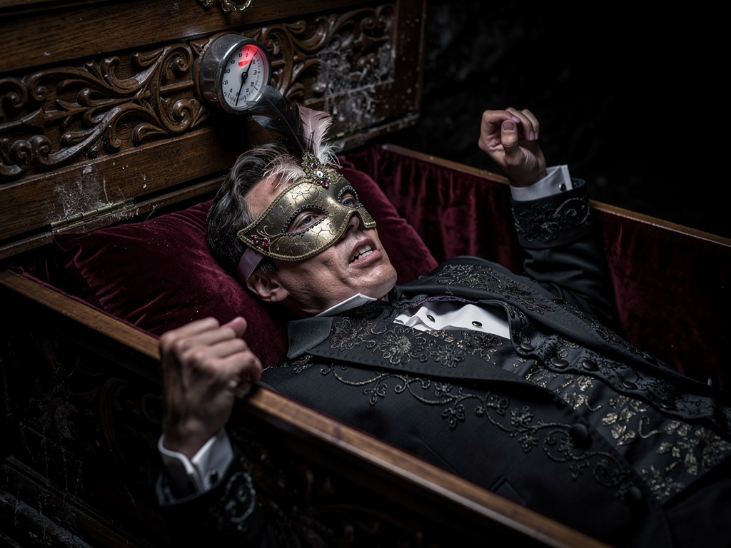 Imagine if: I've been buried alive in a coffin with a limited air supply, and the last thing I remember is attending a masque
