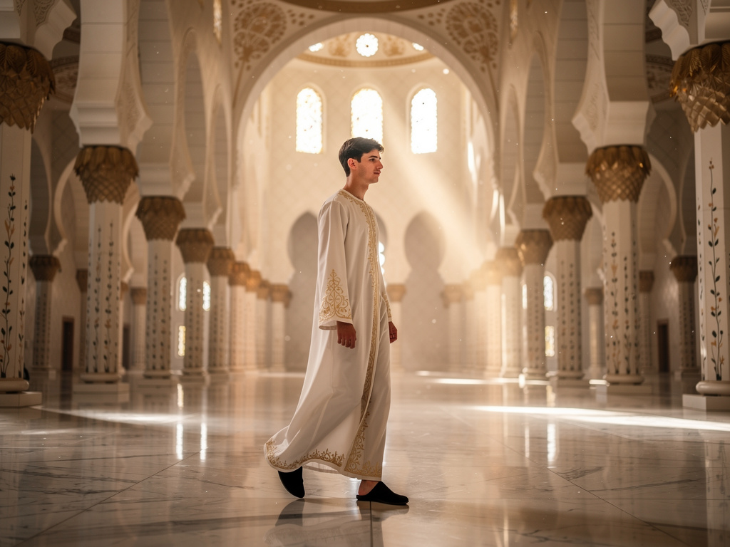 I walk slowly in the mosque