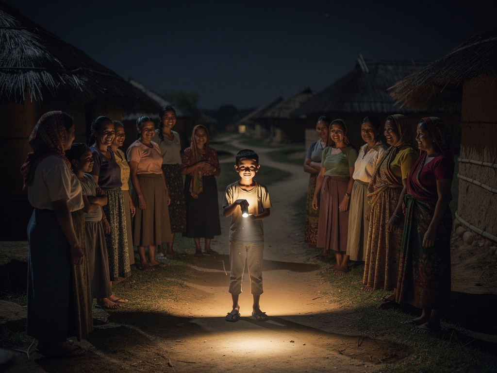 Imagine if: Ali found a broken flashlight and fixed it. That night, he shared its small light with his dark village. People s