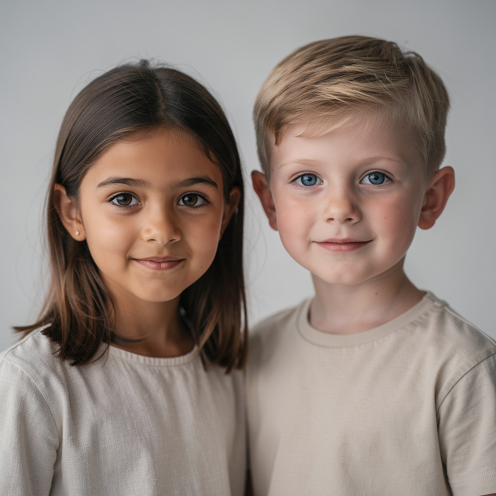 Hayal et: Buğday tenli kahverengi göz ve adı Berranur bir kız ve sarışın mavi gözlü Furkan adında bir çocuğu yanyana.