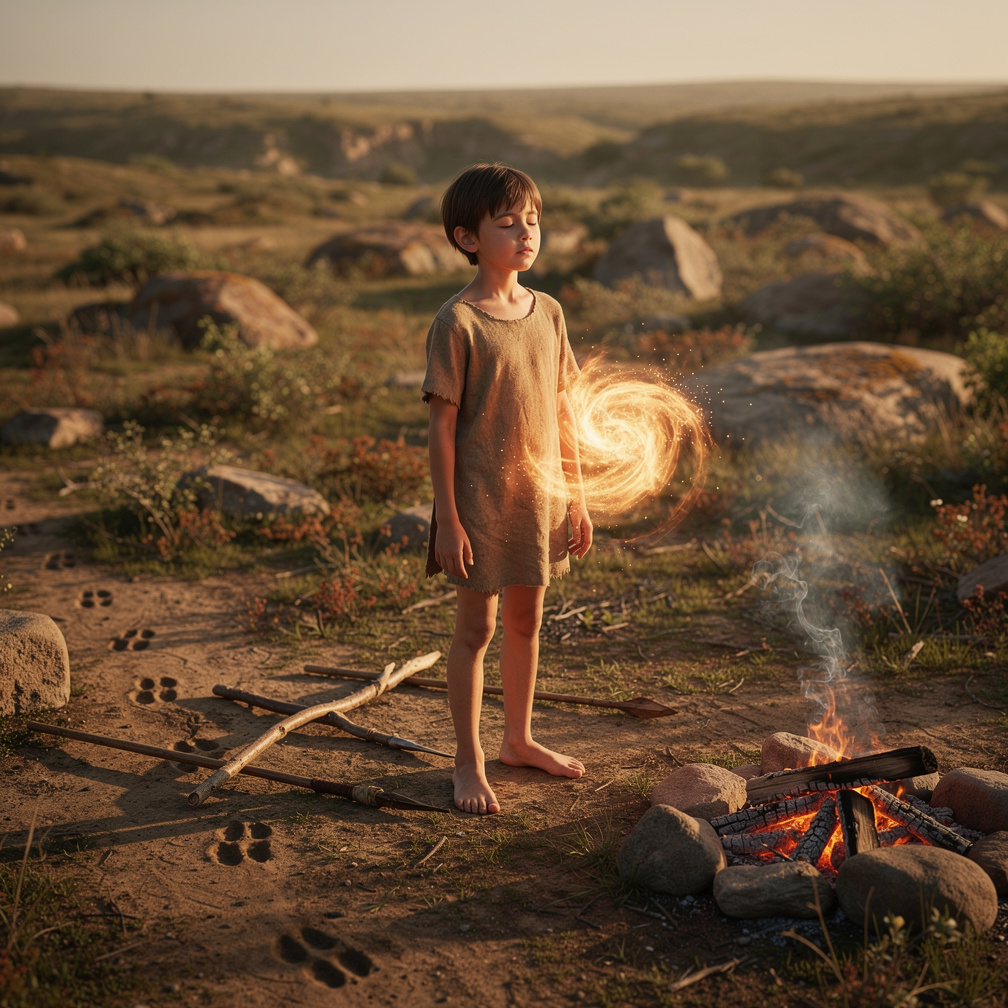 So he created some fire attacks and used them for hunting some animals so that he can survive that world.