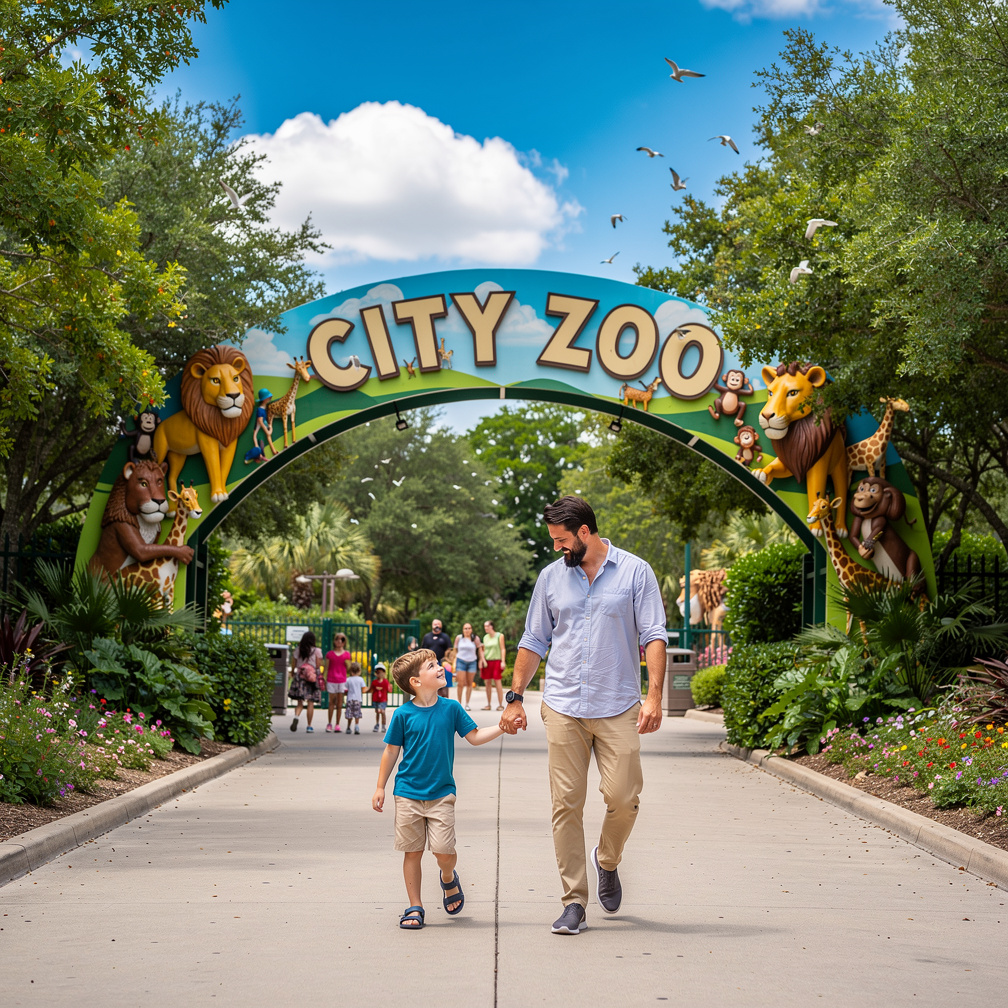 تخيل لو: طفل اسمه أحمد يذهب إلى حديقة الحيوانات مع والده ليتعرف على نوع الحيوانات وأسمائهم.