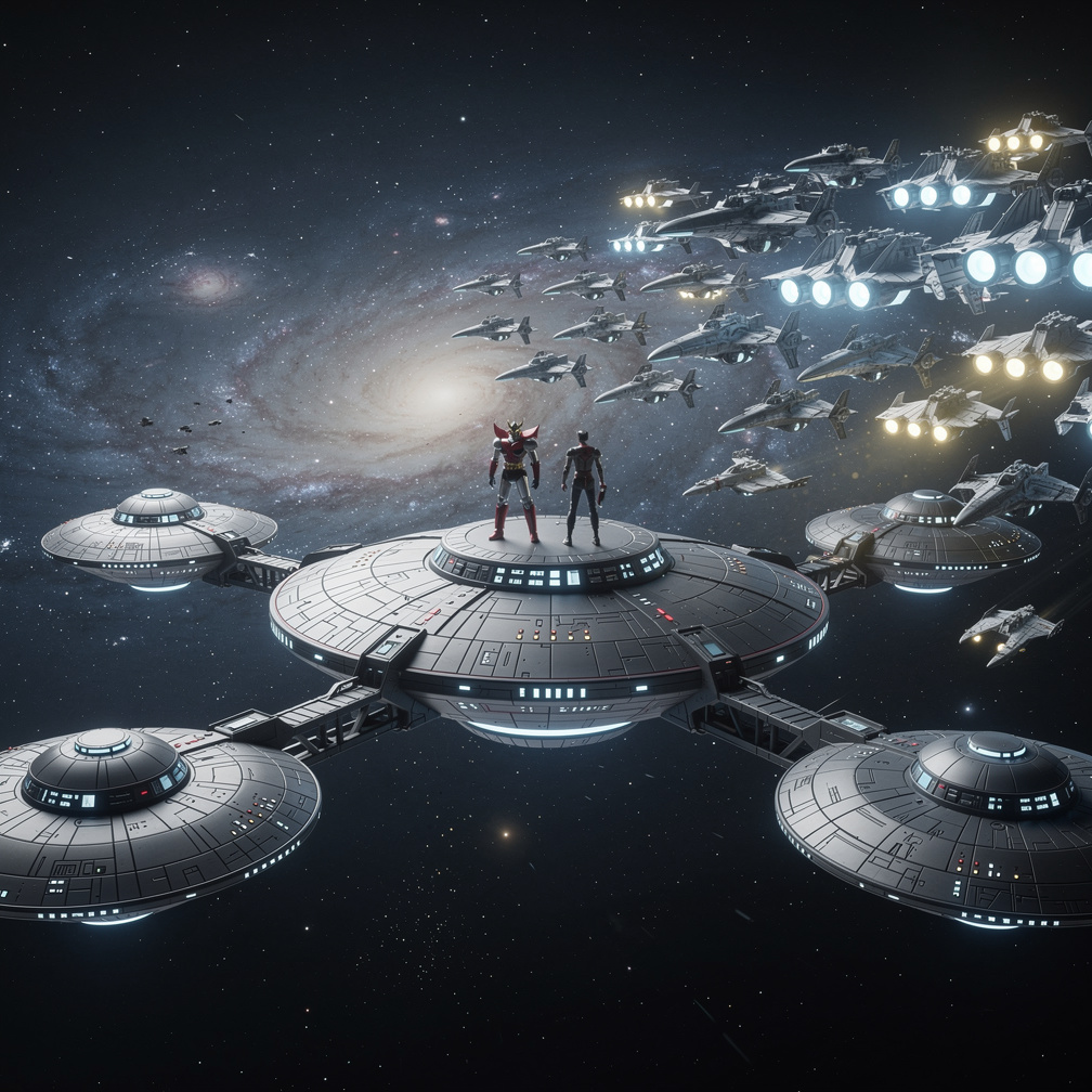 ثم ذهب يا جريندايزر إلى الفضاء الخارجي وقام بعمليات ضد قوات فيجا بحيث أنه جاء إليهم على صحن فضائي مرتبط بهذا الصحن الفضائي عد