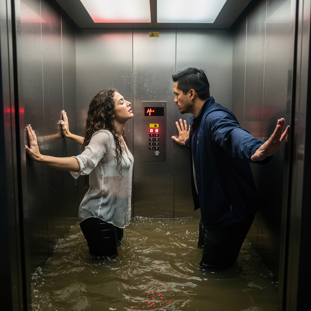 The woman starts crying because she has fear of water and crowded.